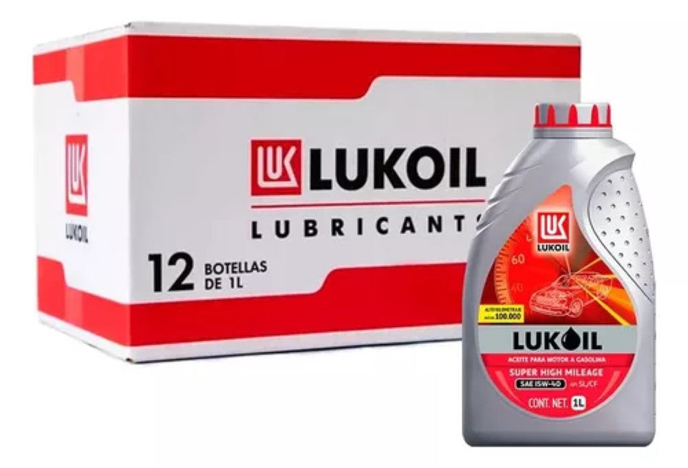 Aceite de Motor Lukoil Super High Mileage SAE 15W-40 12 Piezas de 1 Litro