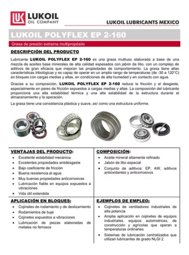 Grasa de Litio LUKOIL POLYFLEX EP 2-160 Caja de 12 Piezas